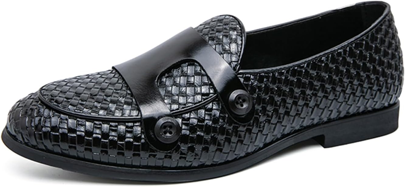 

Мужские плетеные кожаные слипоны-лоферы с двойной монковой пряжкой, с круглым носком и низким каблуком, для повседневной, деловой, официальной работы, офиса, свадебных и вечерних мероприятий Tixewsjh, черный