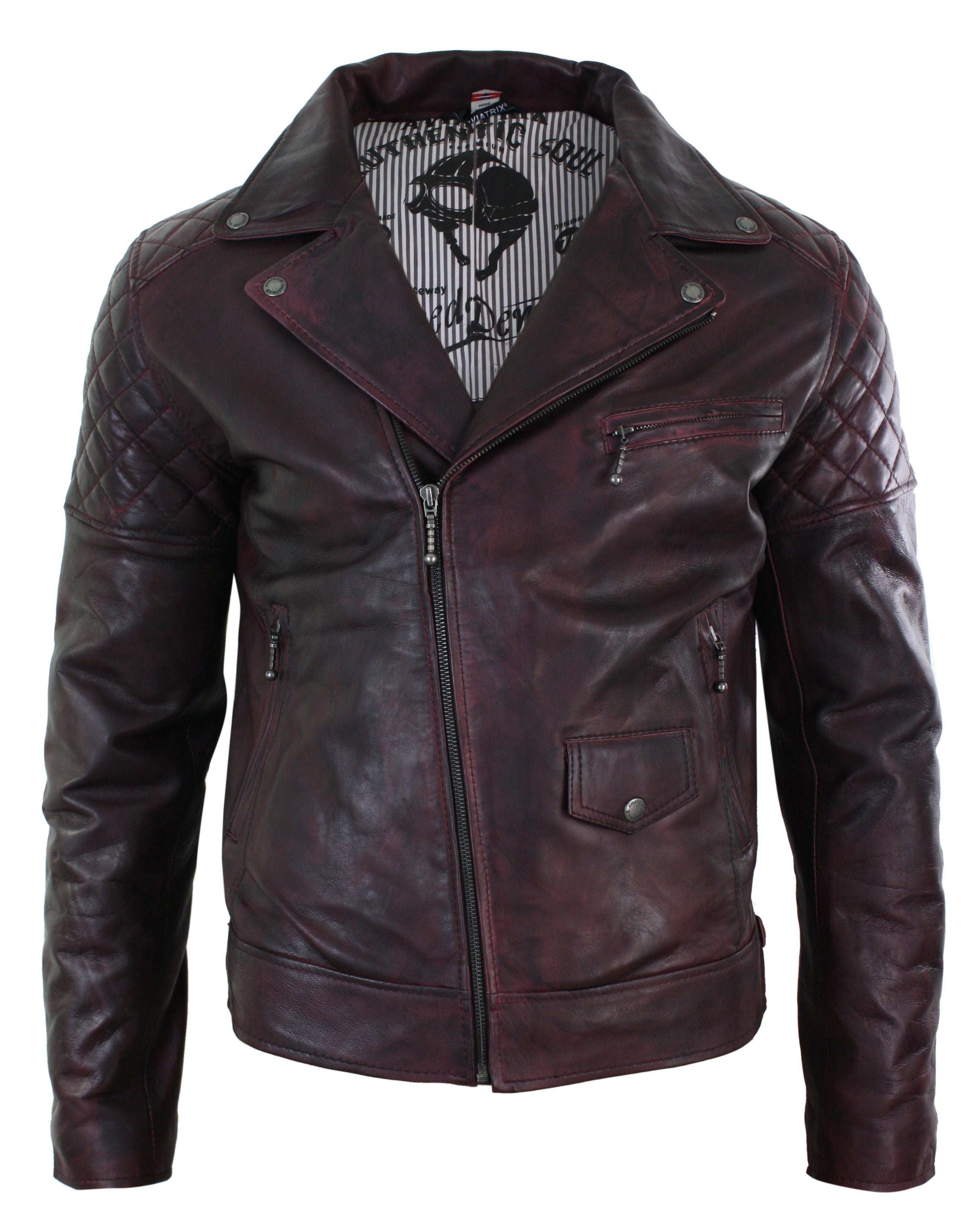 

Винтажная кожаная байкерская куртка TruClothing, цвет burgundy