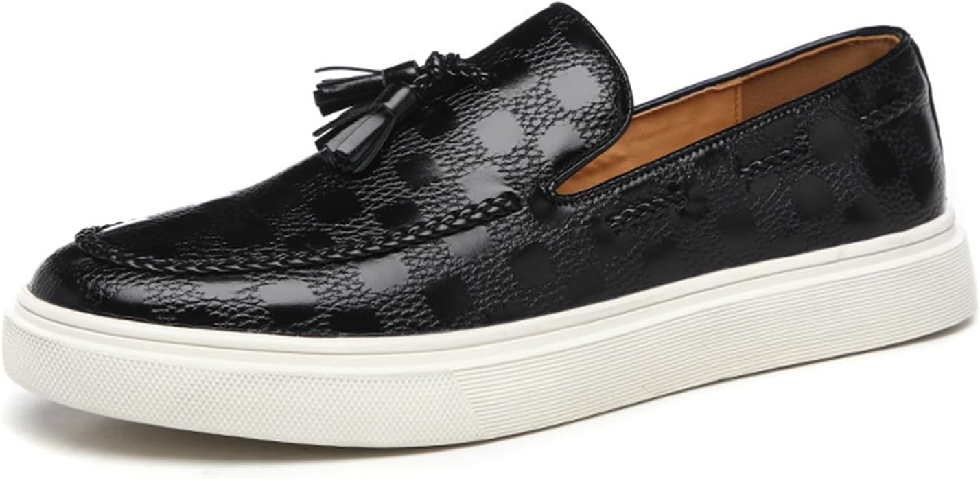 

Мужские слипоны-лоферы из искусственной кожи с кисточками, повседневные платформенные туфли, легкие кожаные лоферы Generic, черный