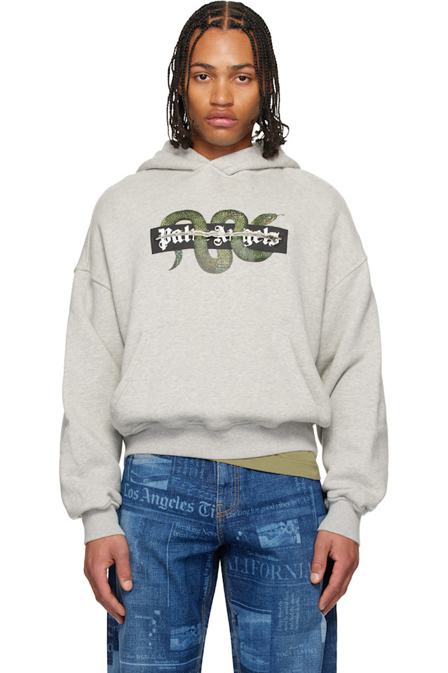 

Худи с изображением серой змеи Palm Angels, Grey Melange/Green, Серый, Худи с изображением серой змеи Palm Angels, Grey Melange/Green