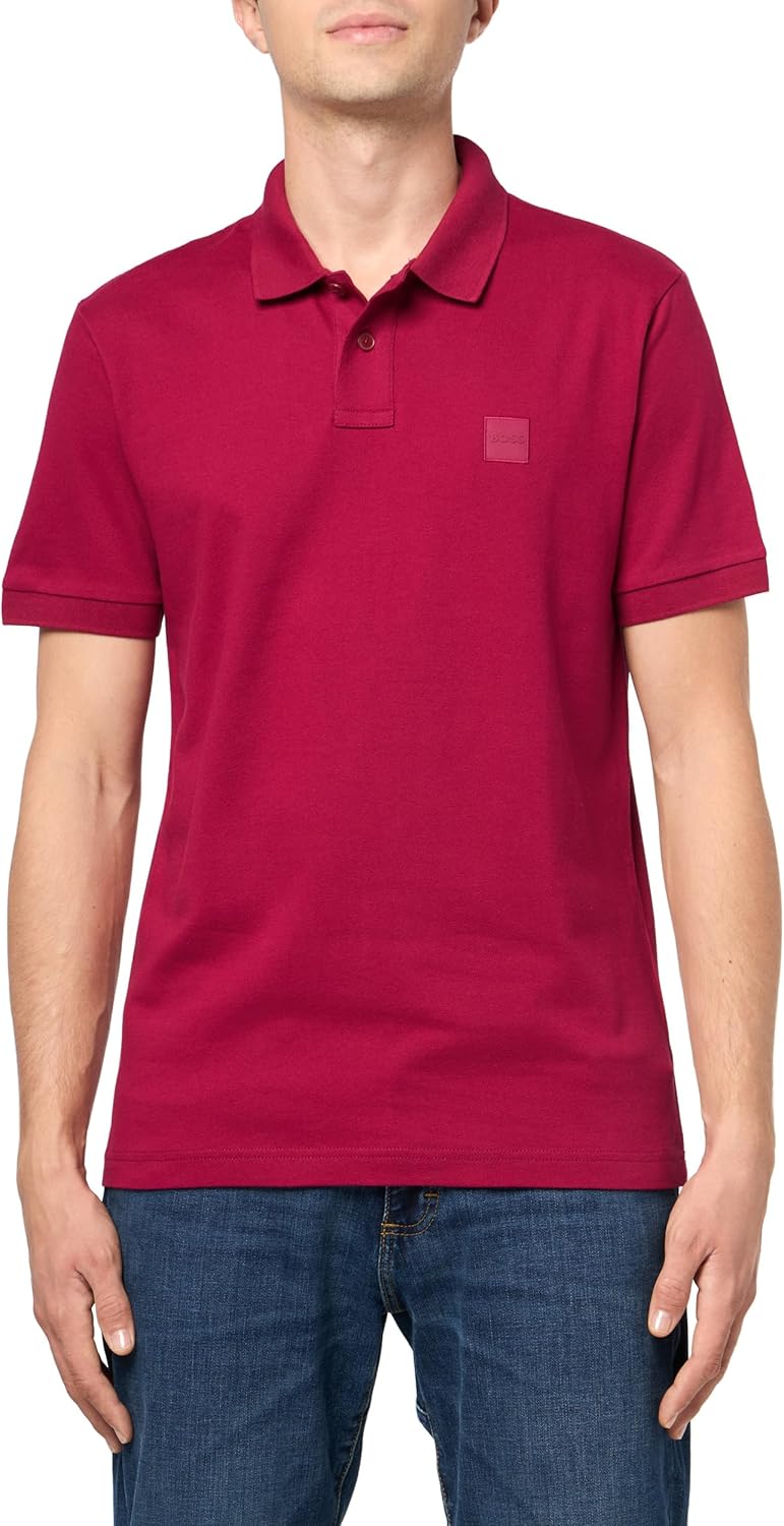 

BOSS Мужская поло с квадратным логотипом, приталенная, пике, Crimson Red, Красный, BOSS Мужская поло с квадратным логотипом, приталенная, пике, Crimson Red