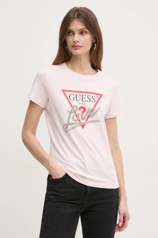 

Хлопковая футболка Guess, розовый