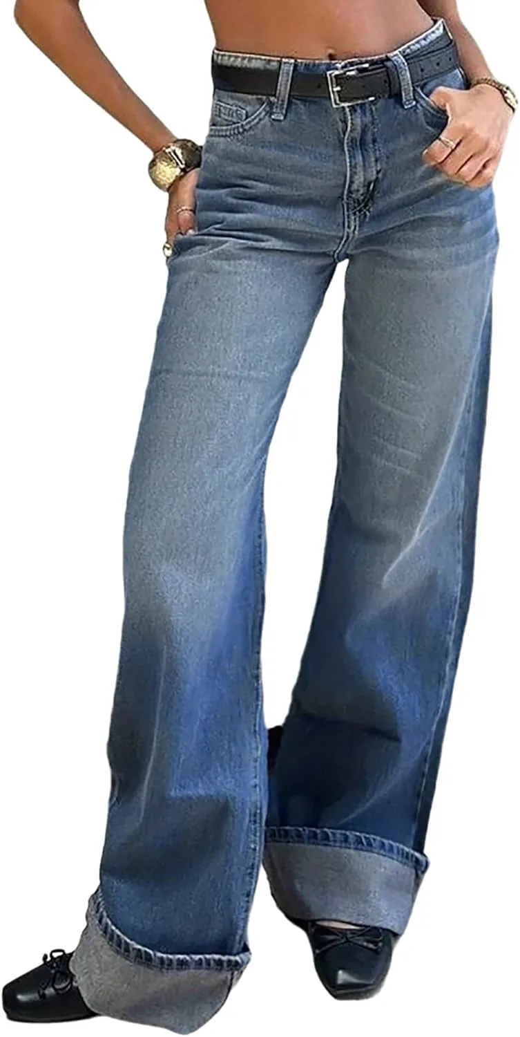 

Женские джинсы классические прямые с высокой посадкой QLAUYIOE