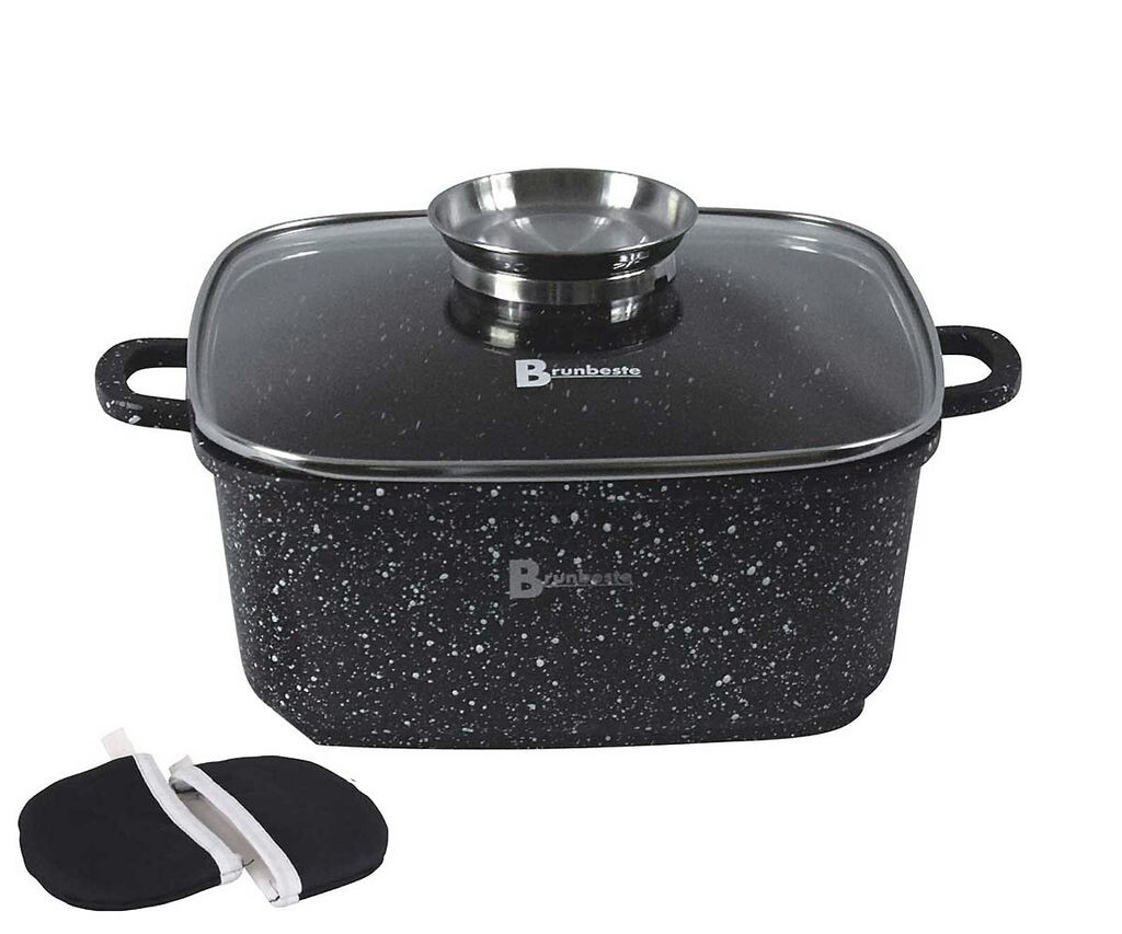 

Кастрюля с гранитным покрытием Кастрюля для приготовления пищи 6,5 л, 28 см, стеклянная крышка, антипригарное покрытие, аромат Knauf Brunbeste Bb-1930