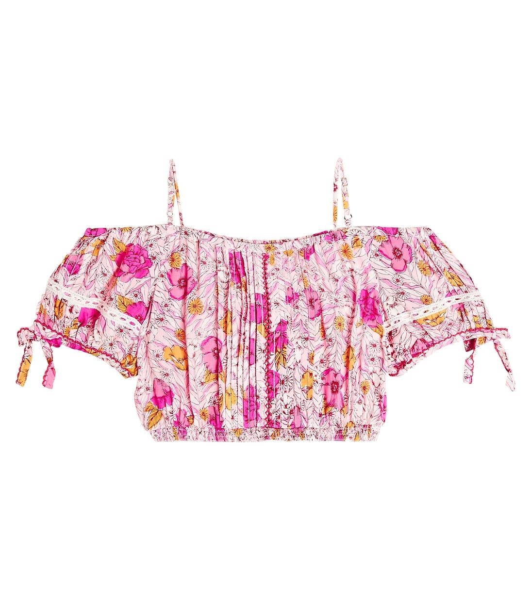 Топ bonny с цветочным принтом и открытыми плечами Poupette St Barth Kids, розовый — фото 3