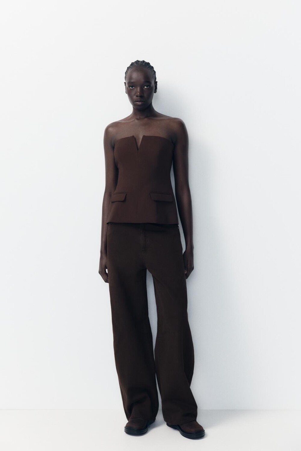 

Топ без бретелек ZARA, коричневый