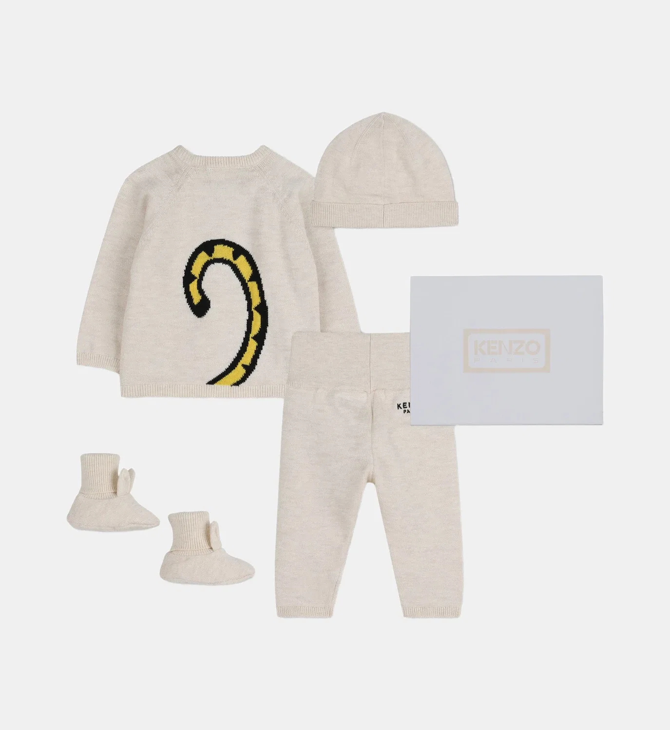 Комплект из свитера, брюк и шапки Kenzo Kids, бежевый — фото 2