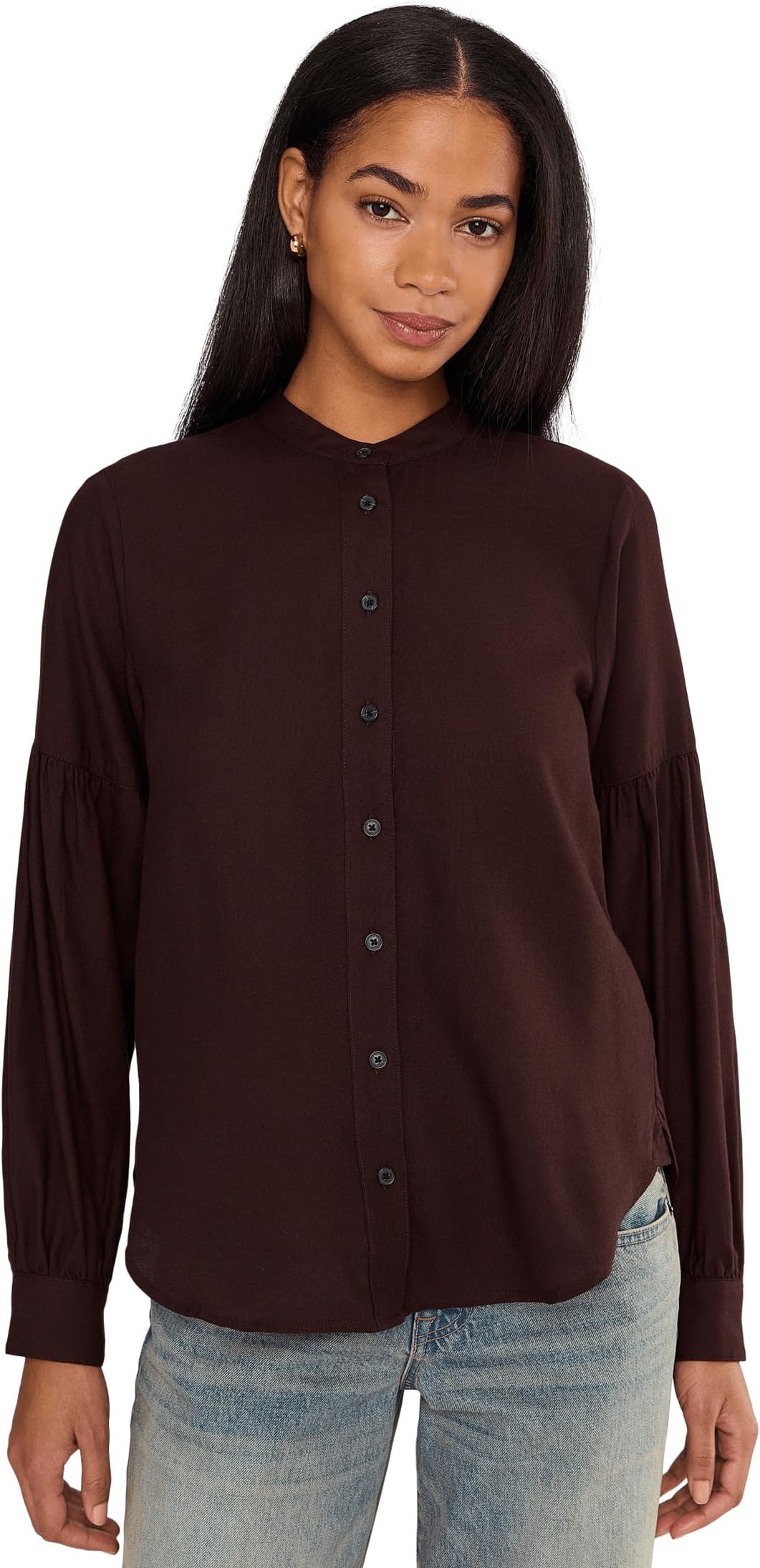 

Женская рубашка Кармен из хлопкового модала и фланели с меланжевым наполнителем Madewell, Espresso Bean