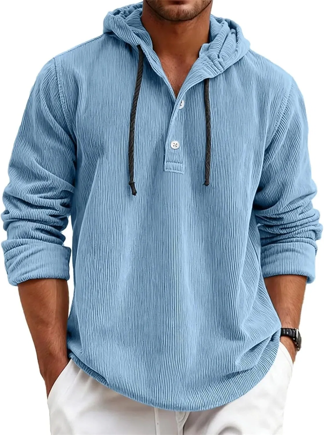 Свитшот мужской на пуговицах с капюшоном, Generic, Sky Blue