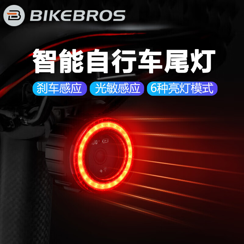 

BIKEBROS велосипедный задний фонарь, умный индукционный стоп-сигнал, горный велосипед, ночная езда, сигнальная лампа, зарядка через USB, дорожный автомобиль, высокая яркость, мигающий супер длительный срок службы батареи, умный задний фонарь Sup...