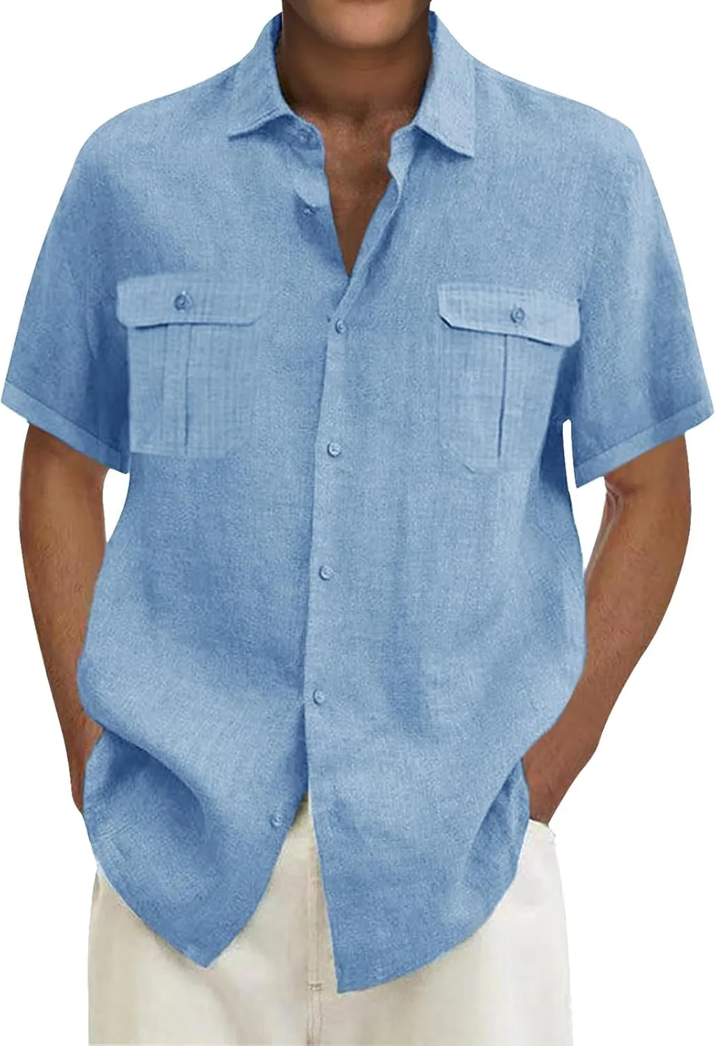 

Мужская рубашка с коротким рукавом и карманом, текстура льна для пляжа CHXLQQX