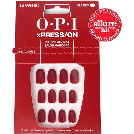 XPRESS/ON Press On Nails & Cuticle Oil 30 шт. Многоразовые накладные ногти со сроком носки до 14 дней. Глубоко питательный гель для салонного маникюра. Красный/розовый лак для ногтей Big Apple Red OPI — фото 2