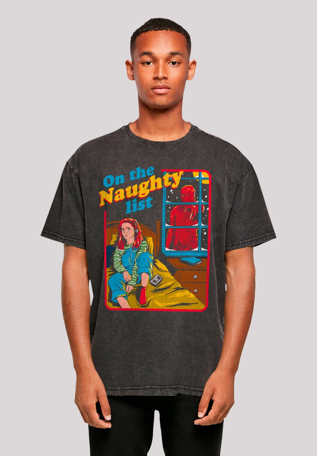 

Футболка с принтом STRANGER THINGS NAUGHTY LIST NETFLIX TV SERIES F4NT4STIC, черный