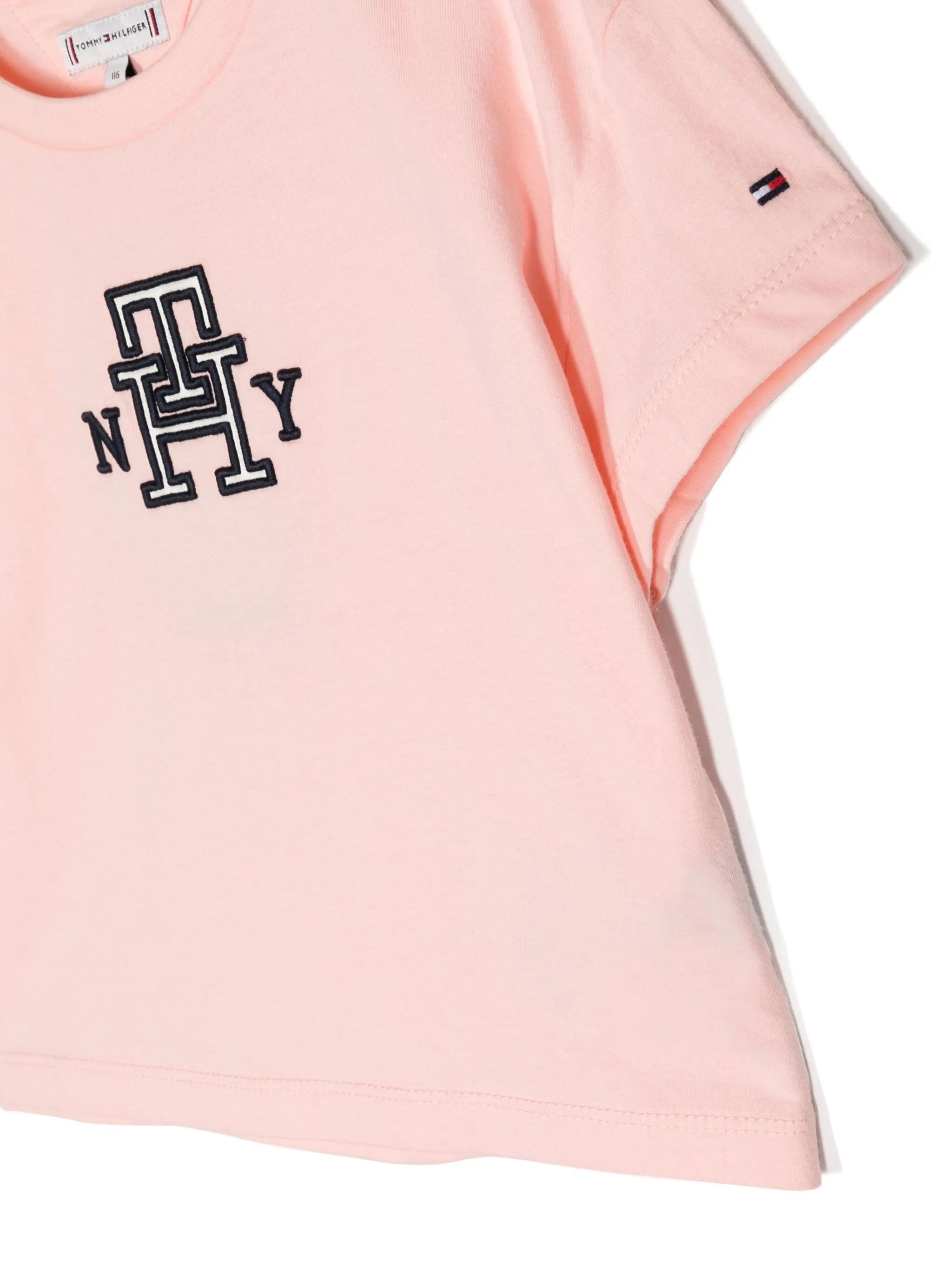 Хлопчатобумажная футболка с нашивкой с логотипом Tommy Hilfiger Junior, розовый — фото 3