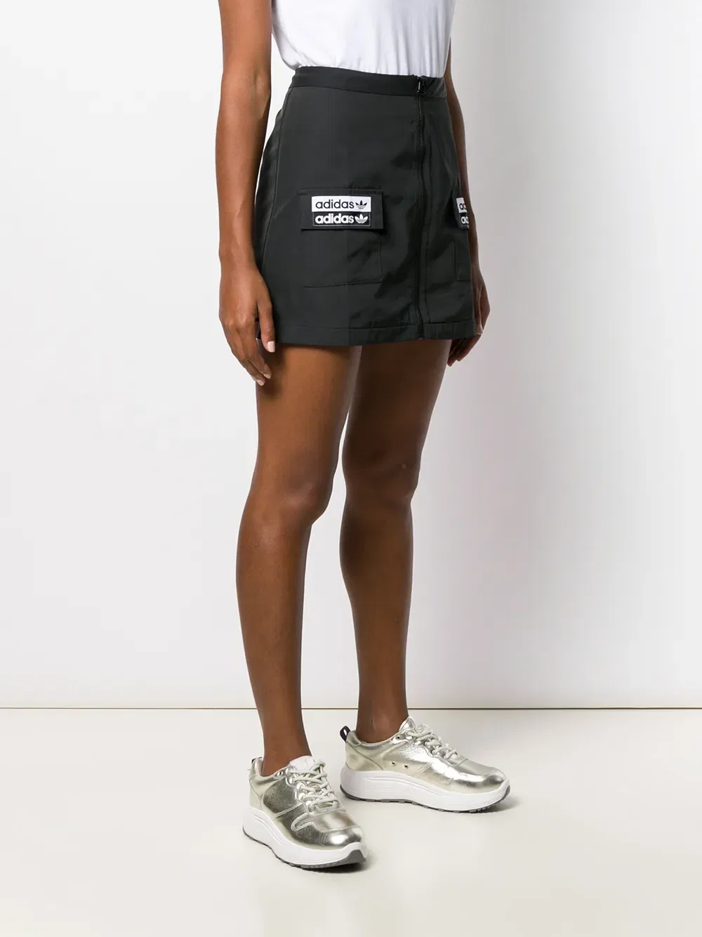 Мини-юбка с нашивкой в виде логотипа Adidas, черный — фото 3