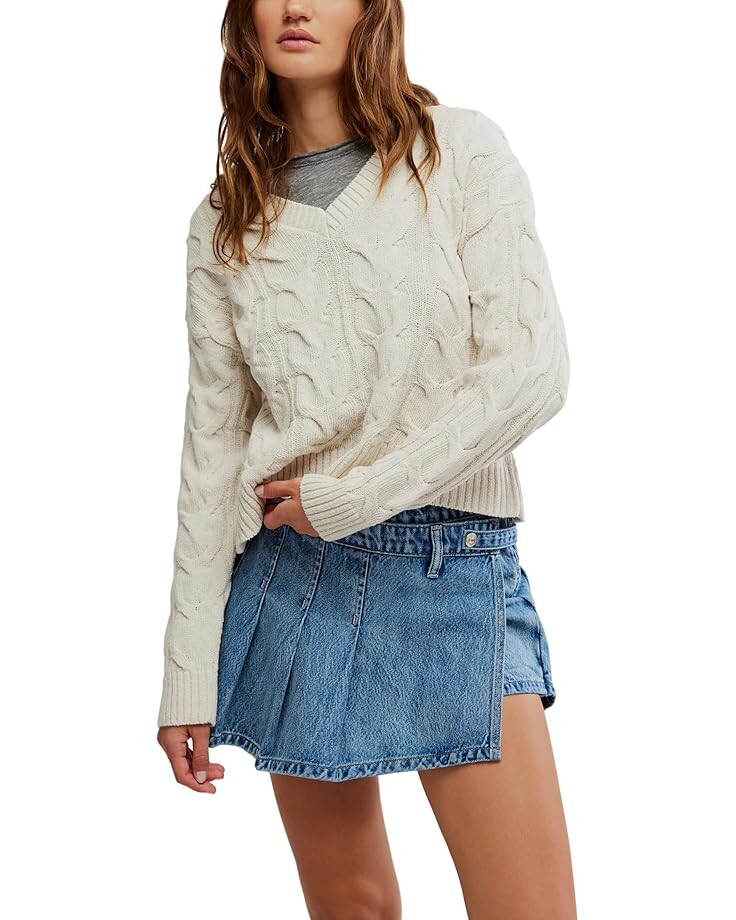 

Свитер Free People Washed Cable V Neck, цвет Optic White