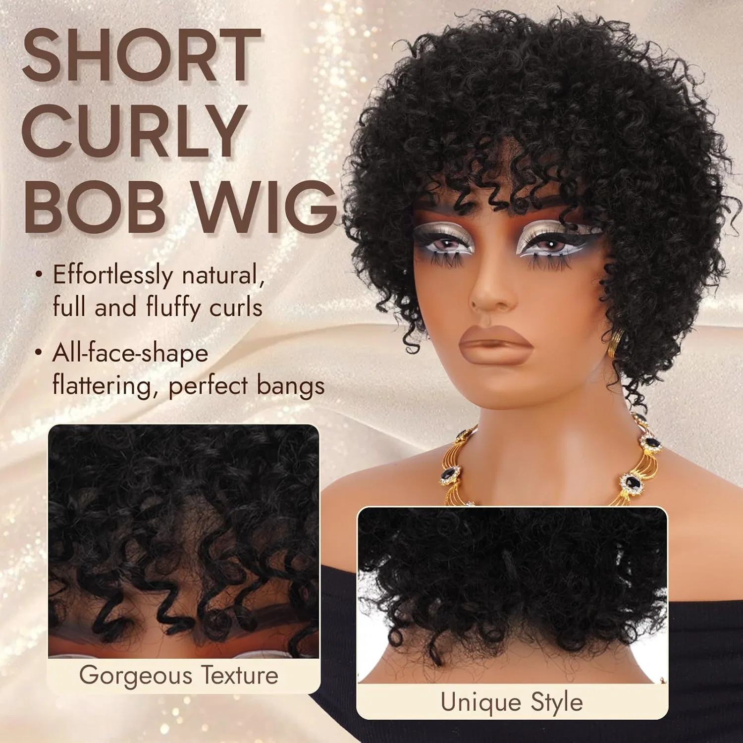 Короткий кудрявый парик из натуральных волос RUWISS Kinky Curly Afro Ruwiss, Natural Black — фото 3