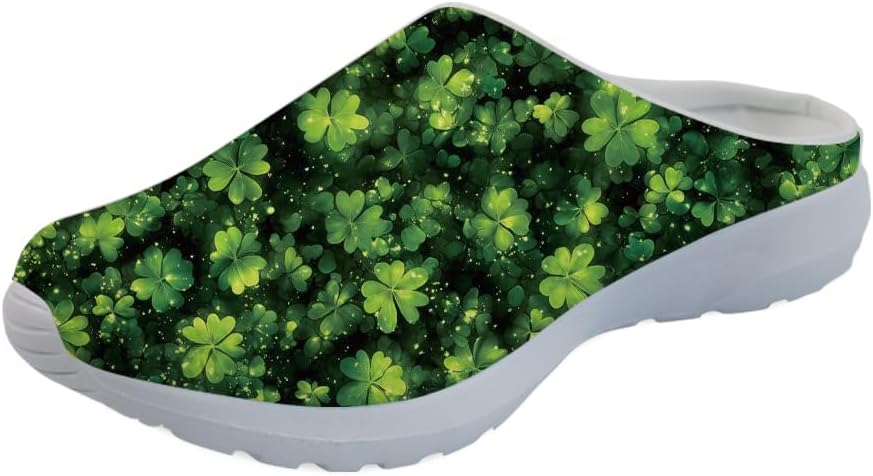 

Садовые сабо Forchrinse с милым принтом лапок собак, нескользящие обувь для шеф-поваров, медсестер и врачей, сандалии для мужчин и женщин, St Patricku2019s Day Neon Leaves