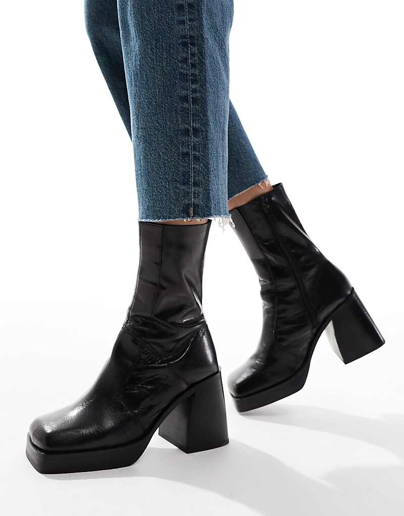 

ASOS DESIGN – Rover – Черные кожаные ботильоны на высоком каблуке
