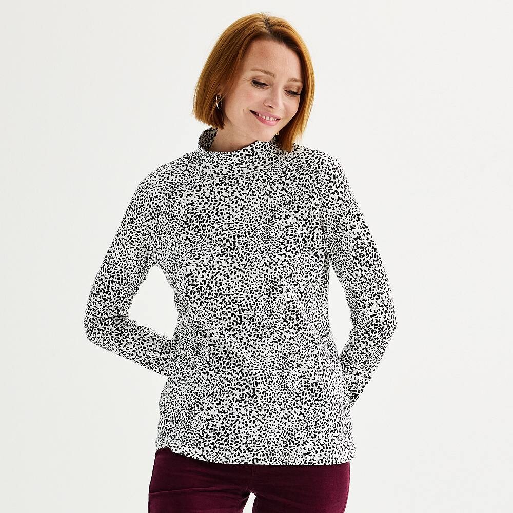 

Женский топ с длинным рукавом Croft & Barrow Essential, цвет Ivory Animal
