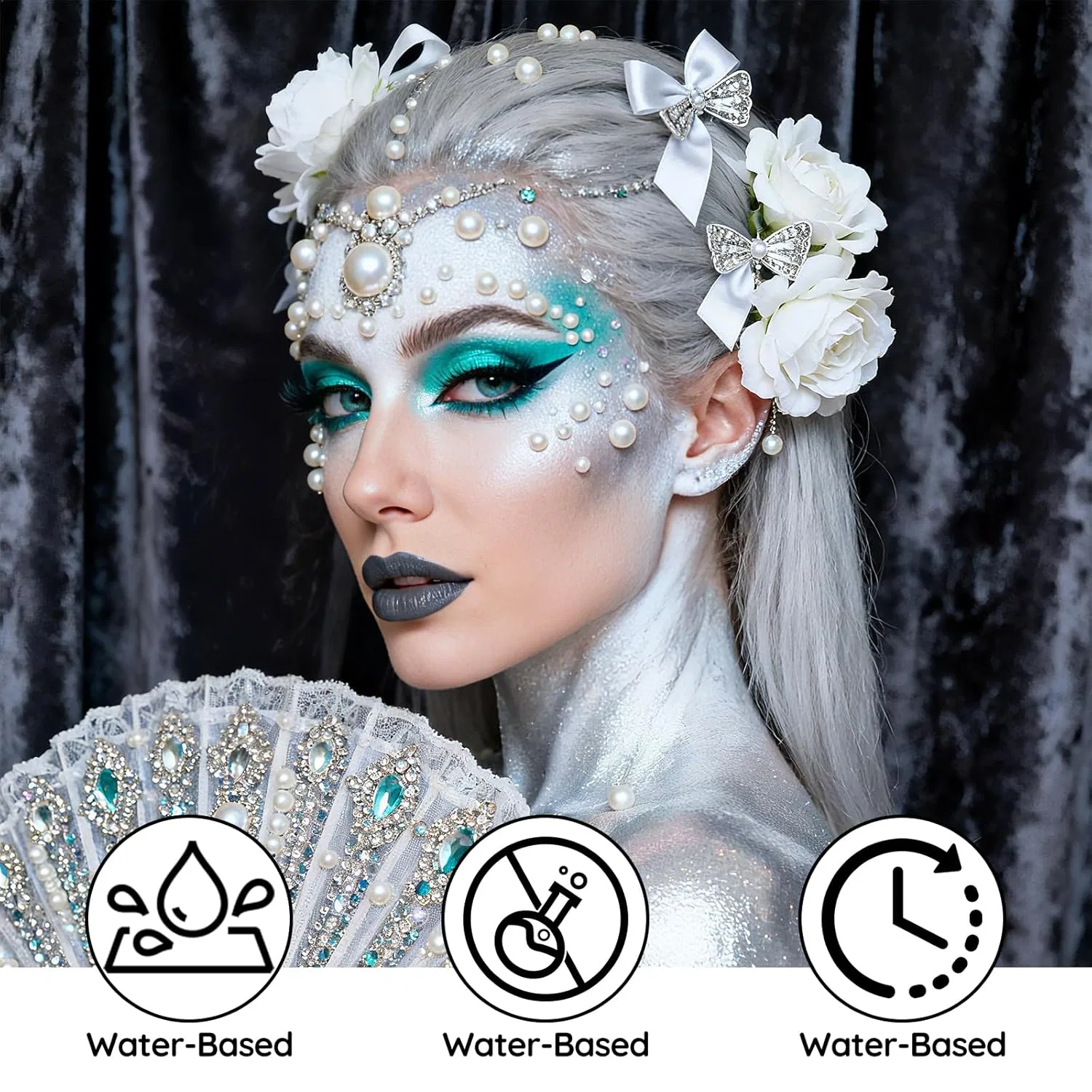 Серебряный аквагрим для лица и тела, нетоксичный Pasnowfu, Silver — фото 4