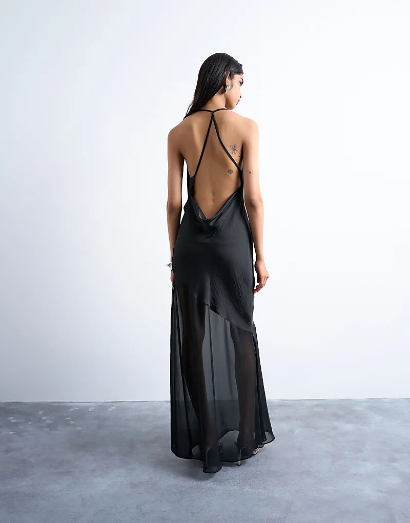 

Платье Topshop Evening из смешанной ткани с воротником-хомутом черного цвета