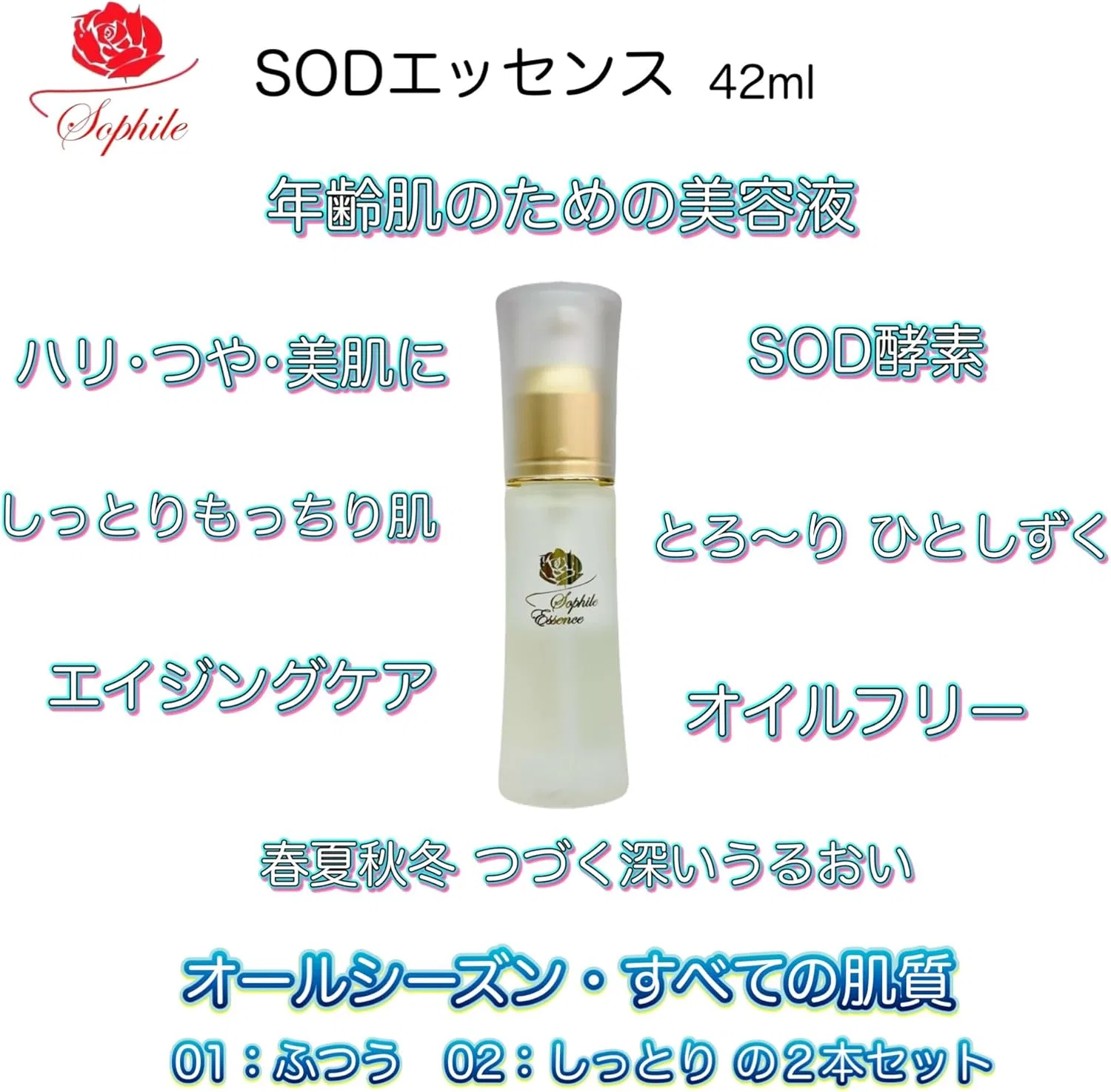 Набор Sophile — Сыворотка для лица SOD Essence, набор из 2 шт по 42 мл, для нормальной и увлажненной кожи — фото 2