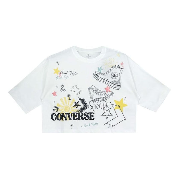 

Футболка (WMNS) Converse NOTEBOOK DOODLE OS CROP Tee White OPTICAL White, белый