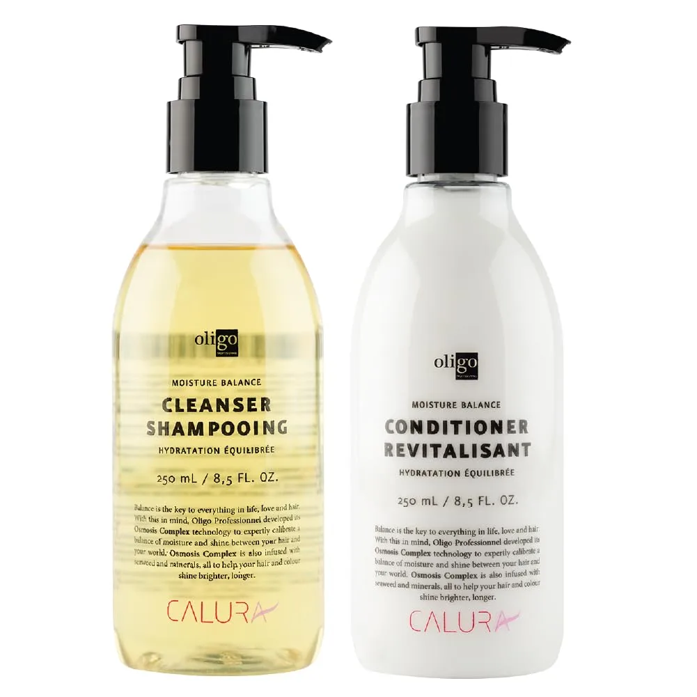 Oligo Professionnel - Calura Moisture Balance Cleanser & Conditioner - без сульфатов, веганский, без парабенов, безопасный для окрашенных волос, увлажняющая формула для сухих волос, набор 2 шт по 250 мл