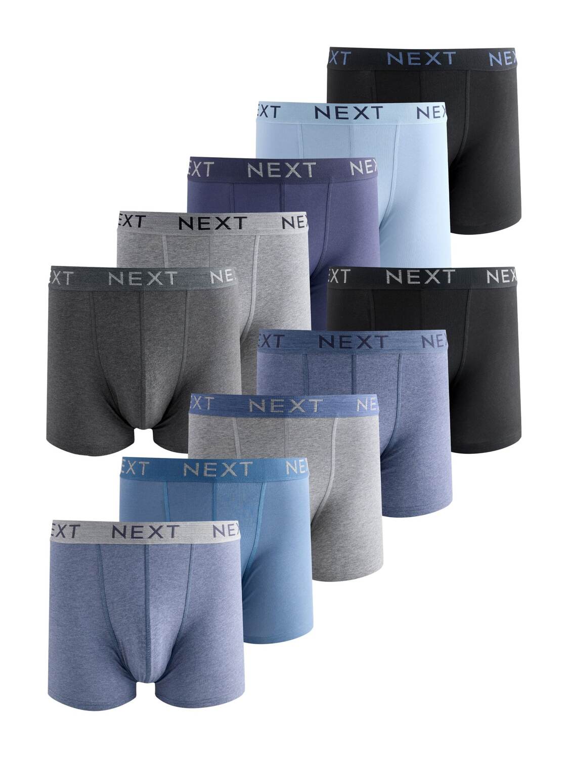 Next Боксеры в цветах Night Blue, Pastel Blue, Mottled Blue, Grey, Mottled Grey, Black