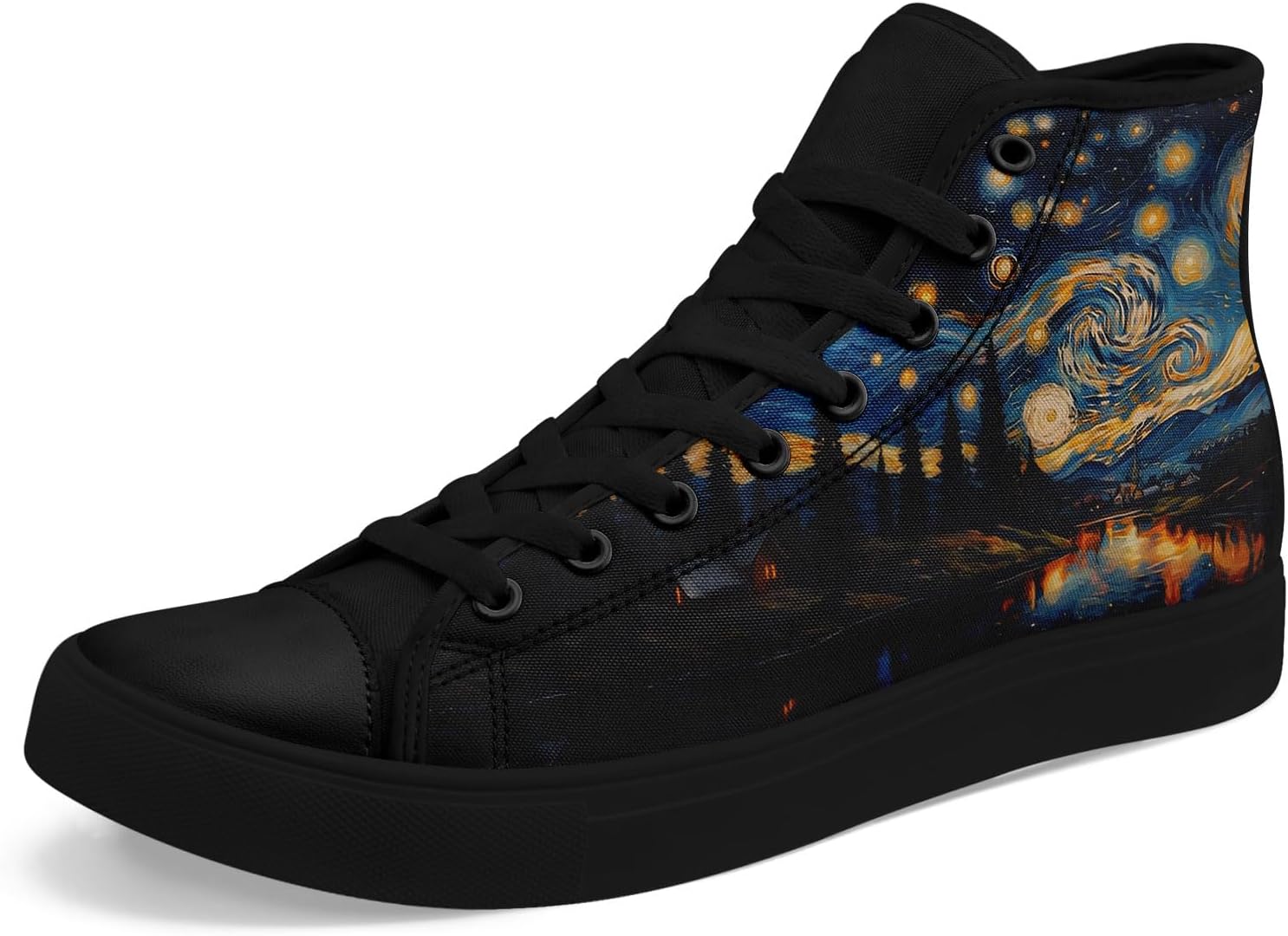 

Высокие кеды AWSOLE из холщовой ткани для мужчин и женщин, модные, дышащие, на шнуровке, удобные, стильные кроссовки с рисунком звезд и луны, черный/синий