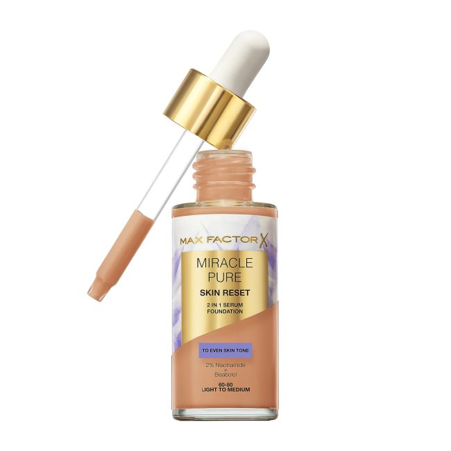 Miracle Pure Skin Reset 2 в 1 тональная основа с сывороткой Max Factor, цвет 60-80 light to medium, 30 мл — фото 2