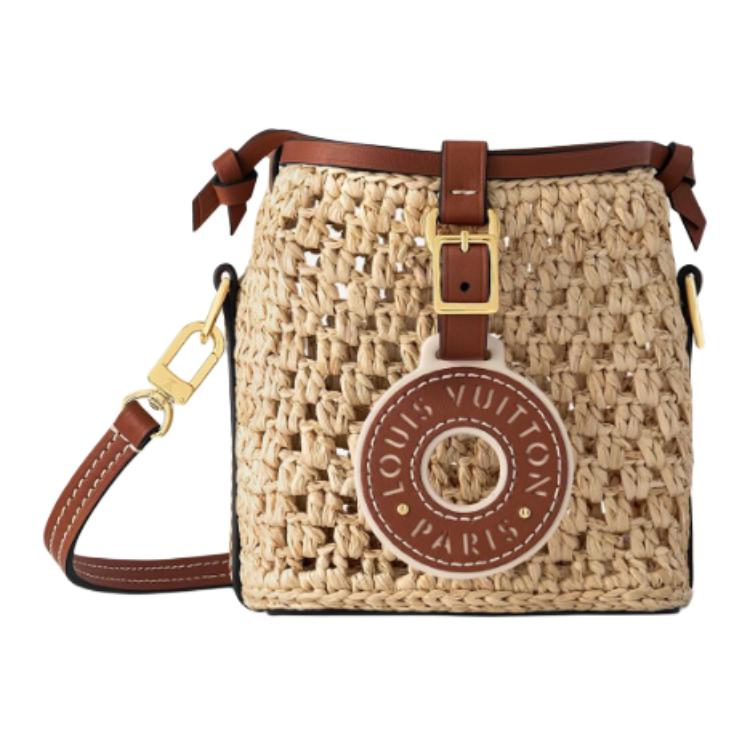

LOUIS VUITTON Кожаная наплечная сумка через плечо женская коричневая и натуральная