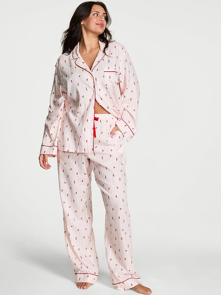 

Длинный пижамный комплект из хлопковой фланели Victoria'S Secret, signature flannel pretty blossom/coconut white vs skiers