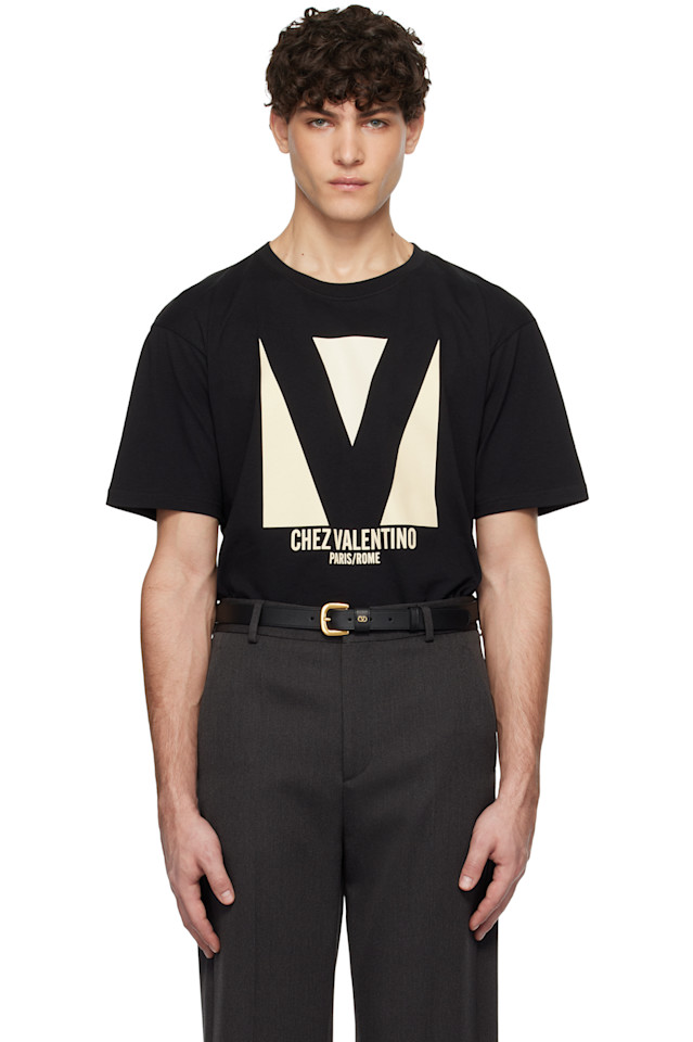 

Футболка из хлопкового джерси с принтом 'Chez Valentino' Valentino, цвет nero