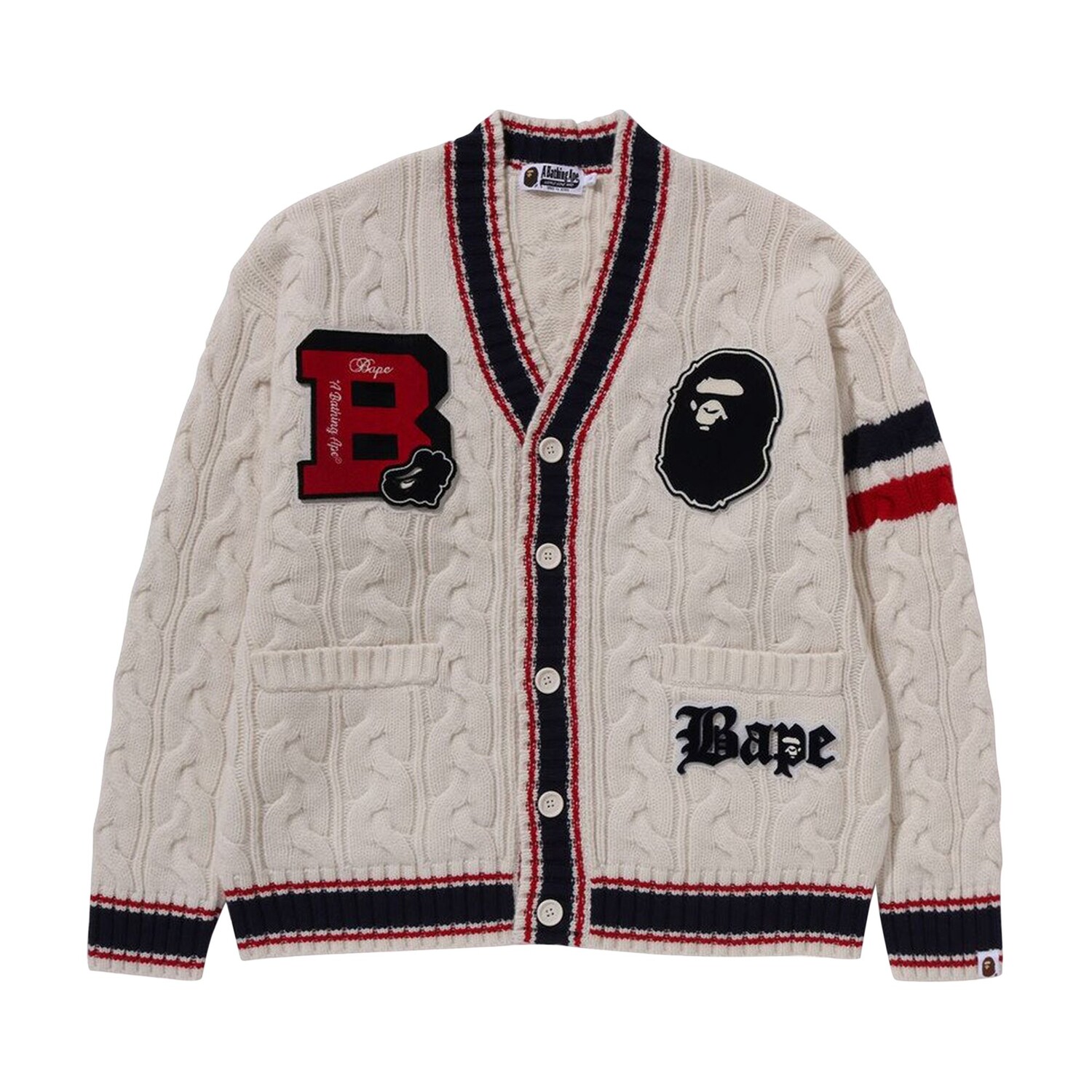 

Вязаный кардиган BAPE College Badge, цвет слоновой кости