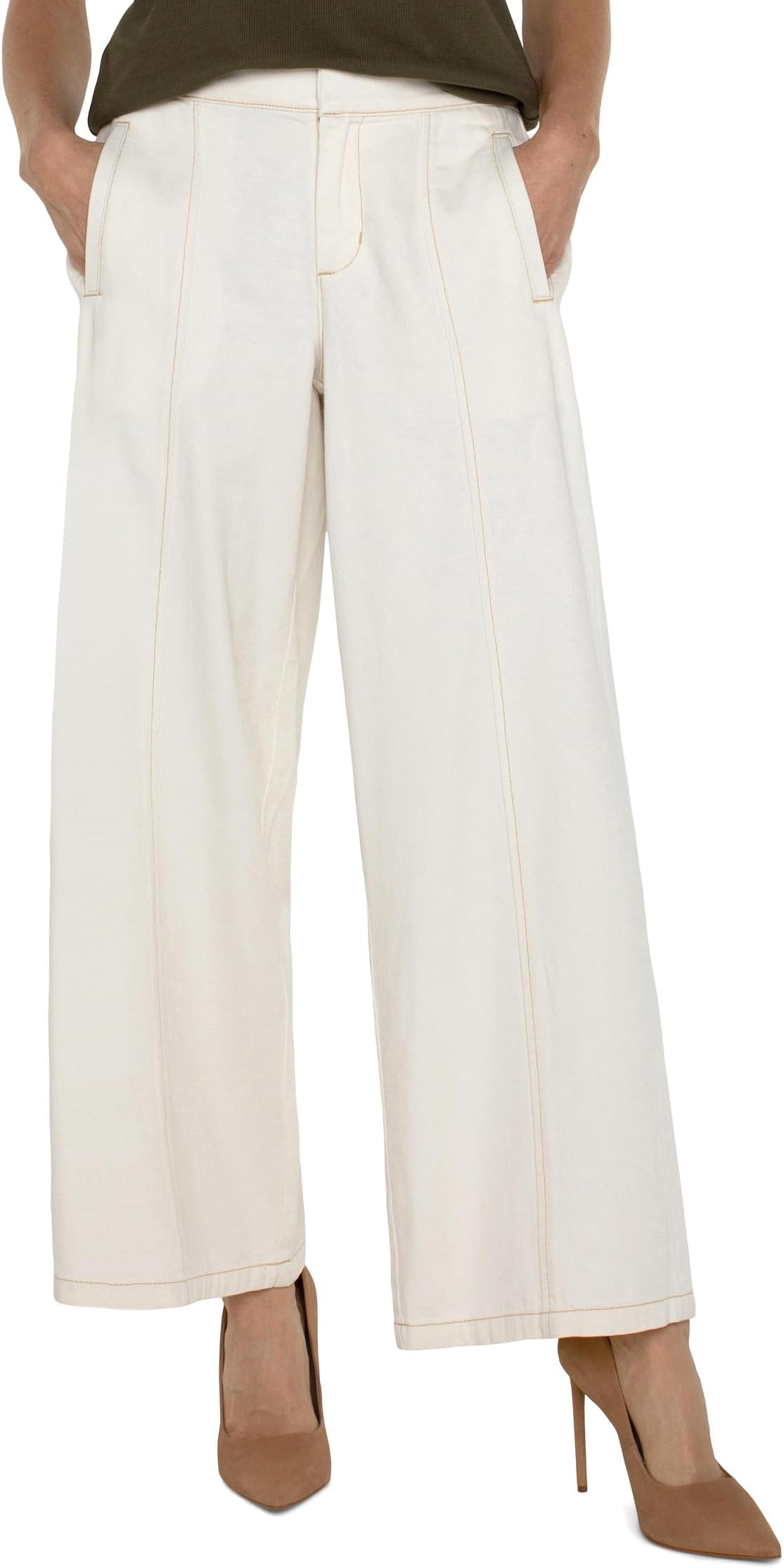 

Джинсы Liverpool Los Angeles Wide Leg Mid-Rise Trouser With Elastic Back Waistband, цвет Antique Ecru