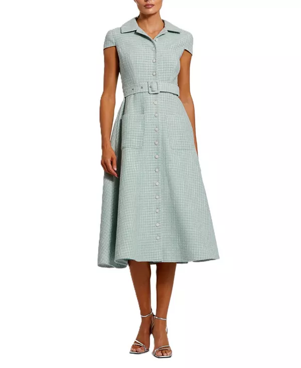 

Платье-Миди с короткими рукавами и застежкой на пуговицы, из букле. Mac Duggal, зеленый