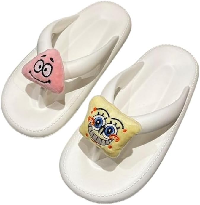 

Нескользящие тапочки FSwinder для женщин и мужчин, милые тапочки с мультяшными рисунками для дома и улицы, мягкие летние тапочки для дома, улицы и пляжа, белый