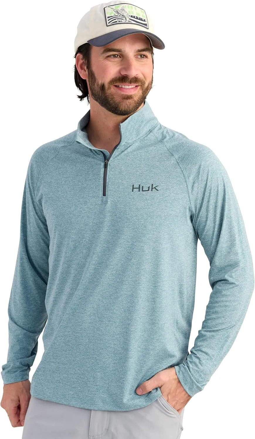 

HUK мужская футболка Airweight 1/4 Zip, легкая производительная с длинным рукавом и защитой от солнца UPF