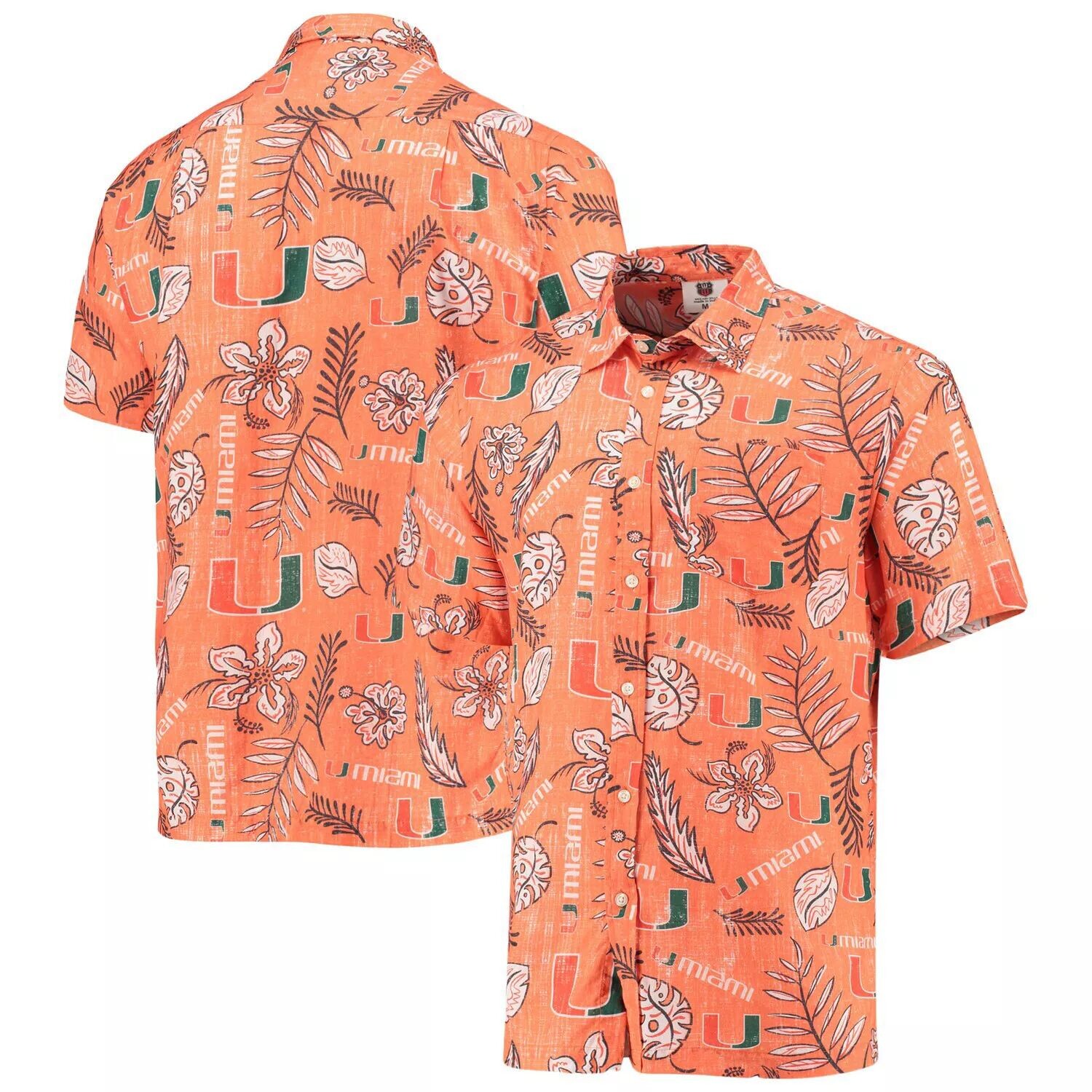 

Мужская рубашка на пуговицах Wes & Willy Orange Miami Hurricanes Vintage с цветочным принтом