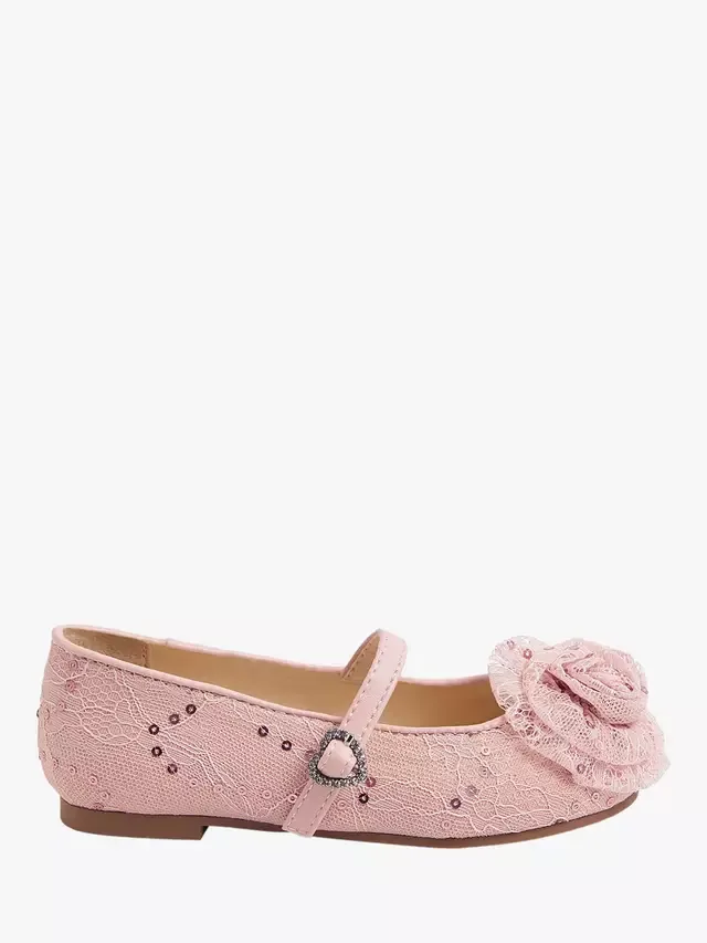 Детские кружевные балетки Мэри Джейн с пайетками, розовые Angels by Accessorize