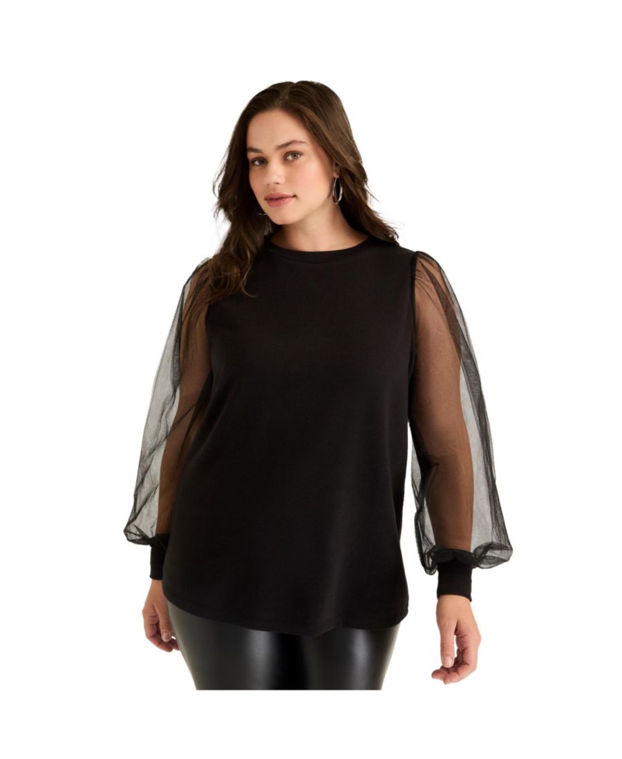 

Женская толстовка June + Vie с пышными рукавами из французского махрового трикотажа June & Vie, Black onyx