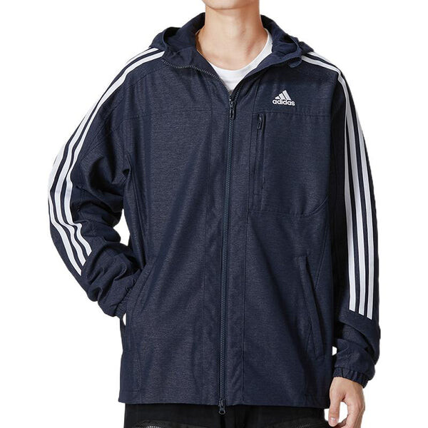Куртка Men's adidas Classic Logo Printing Zipper Hooded Jacket Navy Blue, синий — фото 2