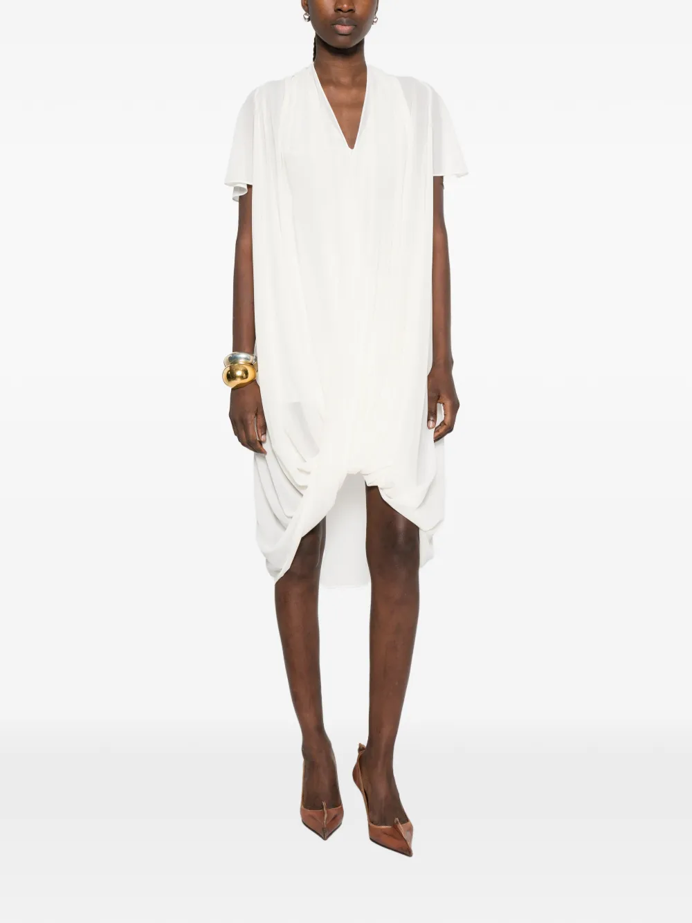 

Платье миди с драпировкой и V-образным вырезом Mm6 Maison Margiela, белый