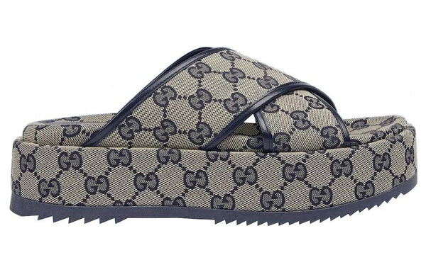 Сандалии gg platform slide sandal 'gg motif - beige blue' Gucci, бежевый — фото 2