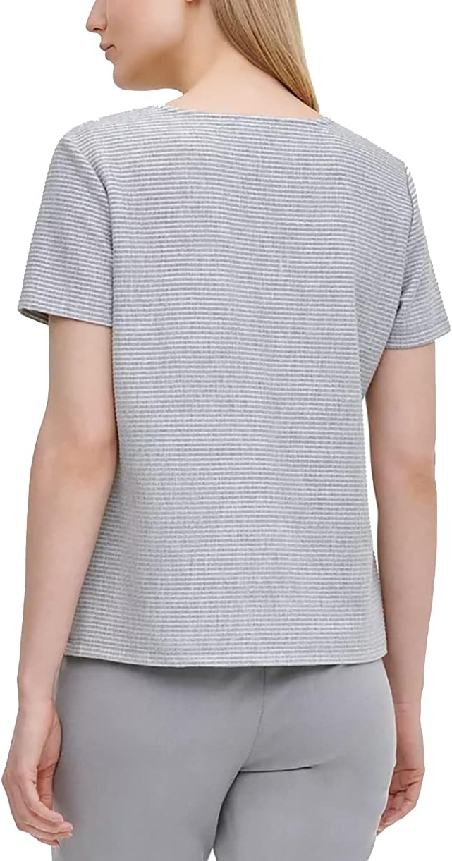 Женский фактурный полосатый топ Calvin Klein с короткими рукавами, Tin — фото 2