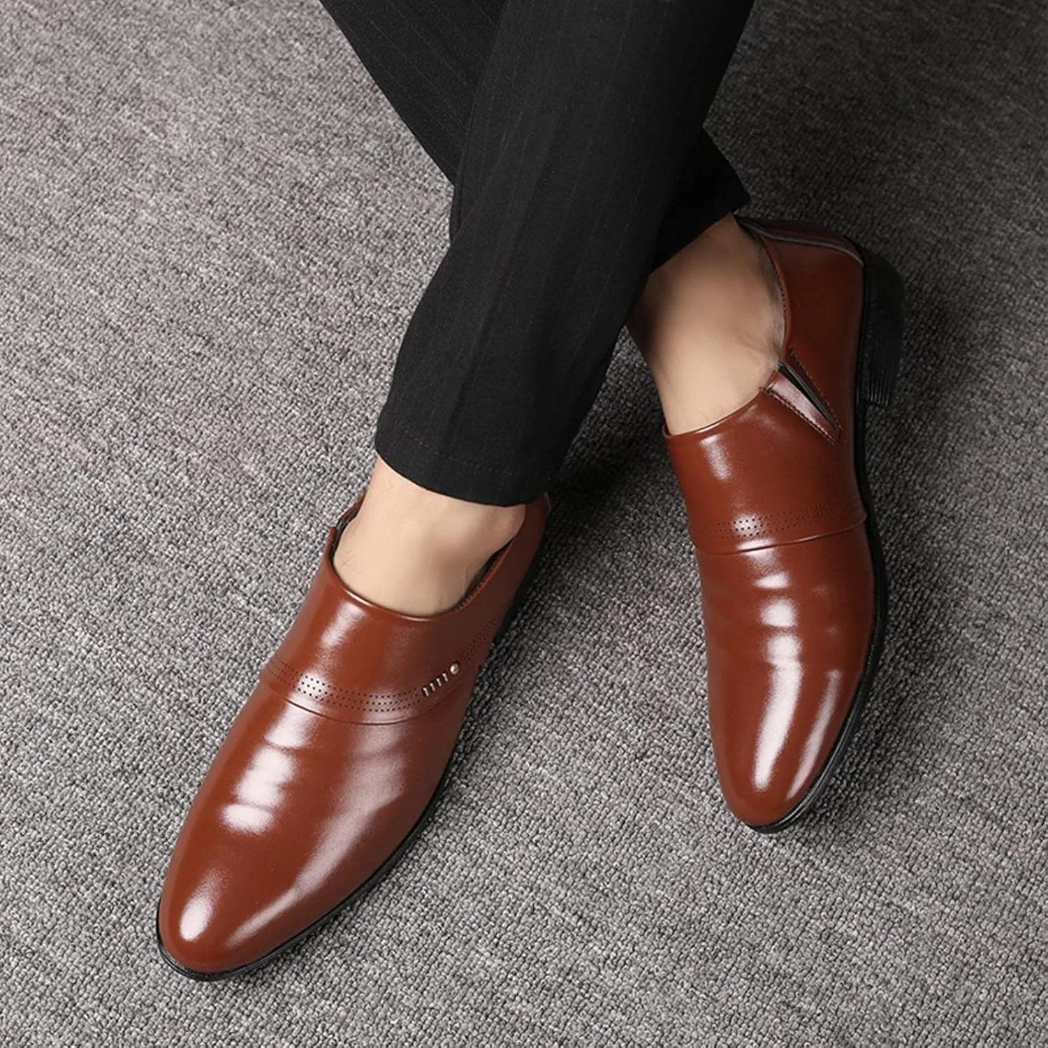 Лоферы мужские кожаные Hbeylia Oxfords Brown — фото 3