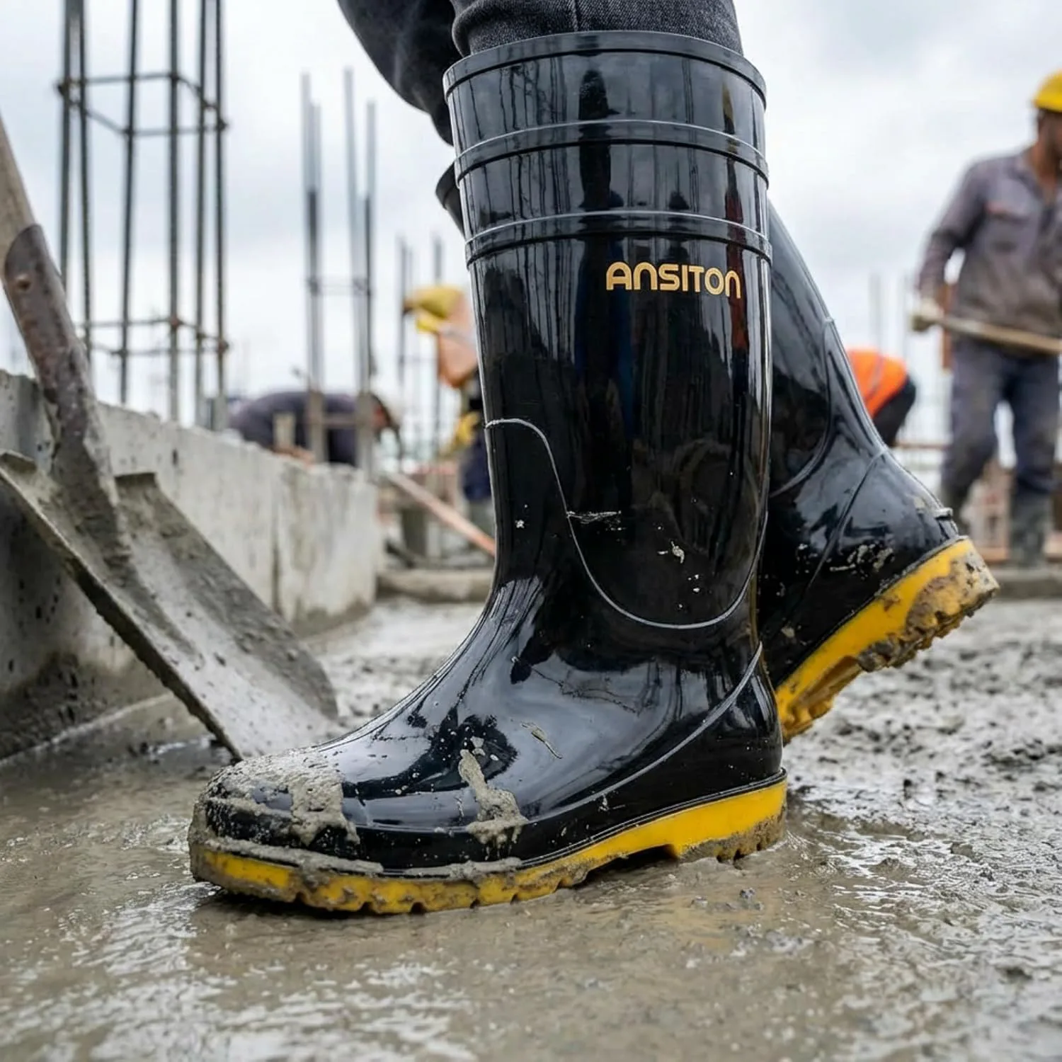 Мужские черные водонепроницаемые резиновые сапоги без застежки - высокие и средние по голенища, идеальны для улицы, сада, фермы, грязи и рыбалки, удобные, прочные, легко очищаются ANSITON — фото 2