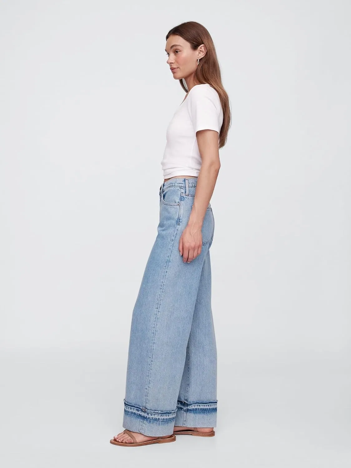 Джинсы Wide Leg Cuffed GAP, Medium Wash — фото 3